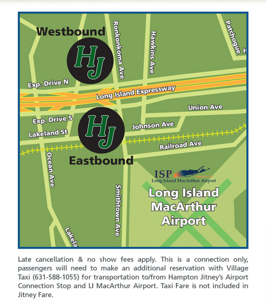 Hampton Jitney connection stop map