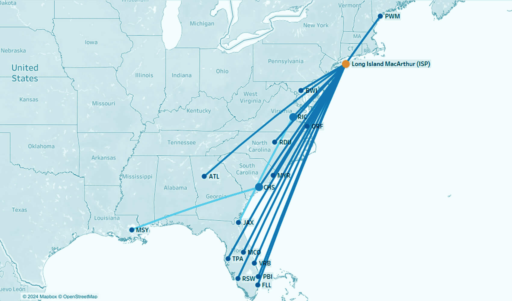 ISP Route Map.All Airlines