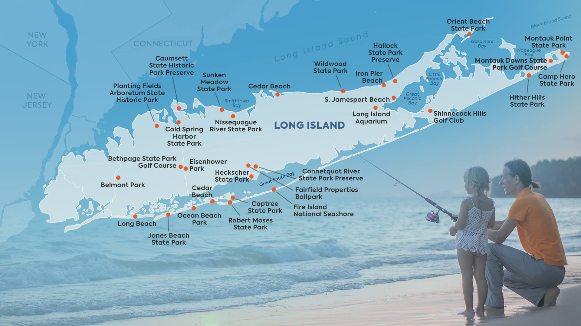 Map of Long Island state parks and beaches