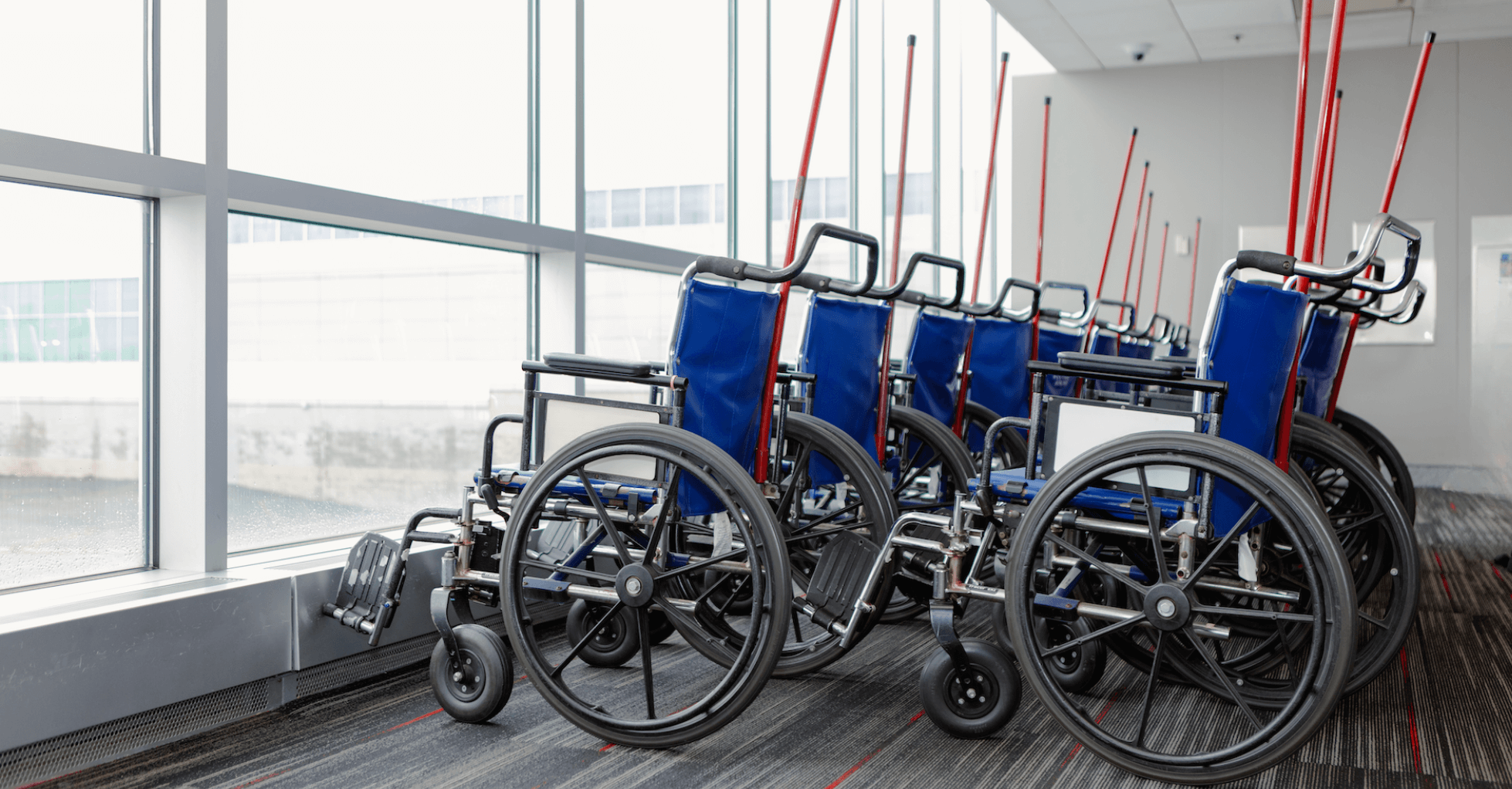 image of wheel chairs lined up at ISP airport